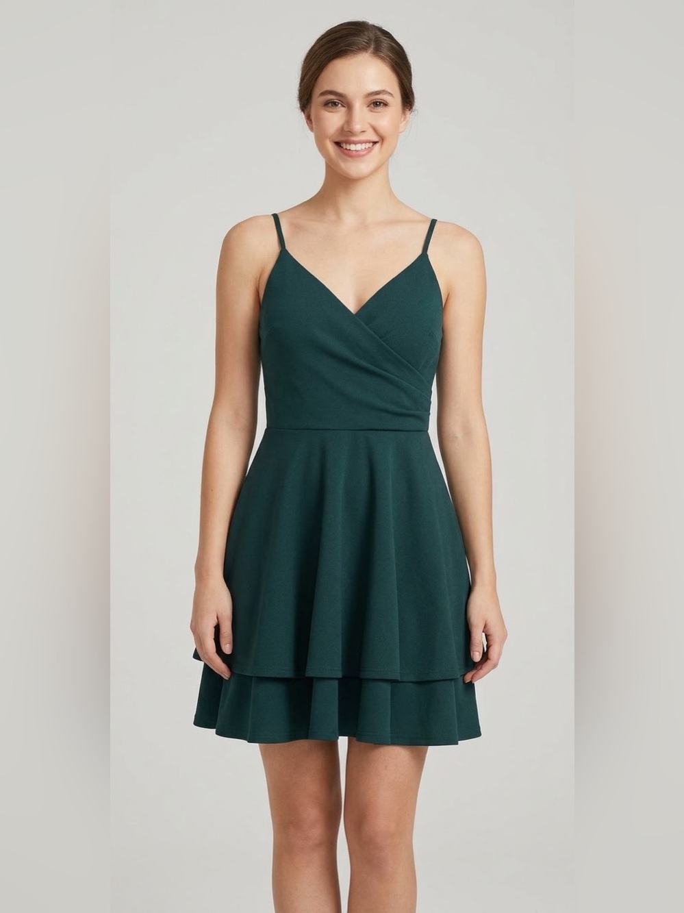 Honey and Rosie Dark Green V-Neck A-Line Dress. Size XS - Picture 1 of 7